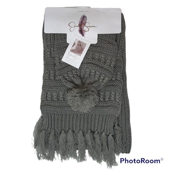 Jessica Simpson Greyish/Beige Scarf & Beanie Set